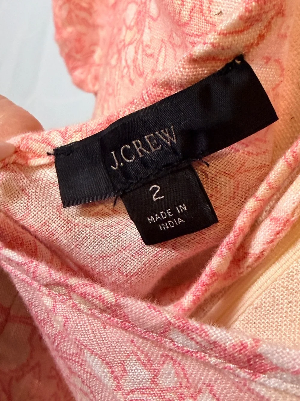 J. Crew 100% Linen Coral pink Floral Scoop-Neck Puff Sleeve peasant, cottagecore